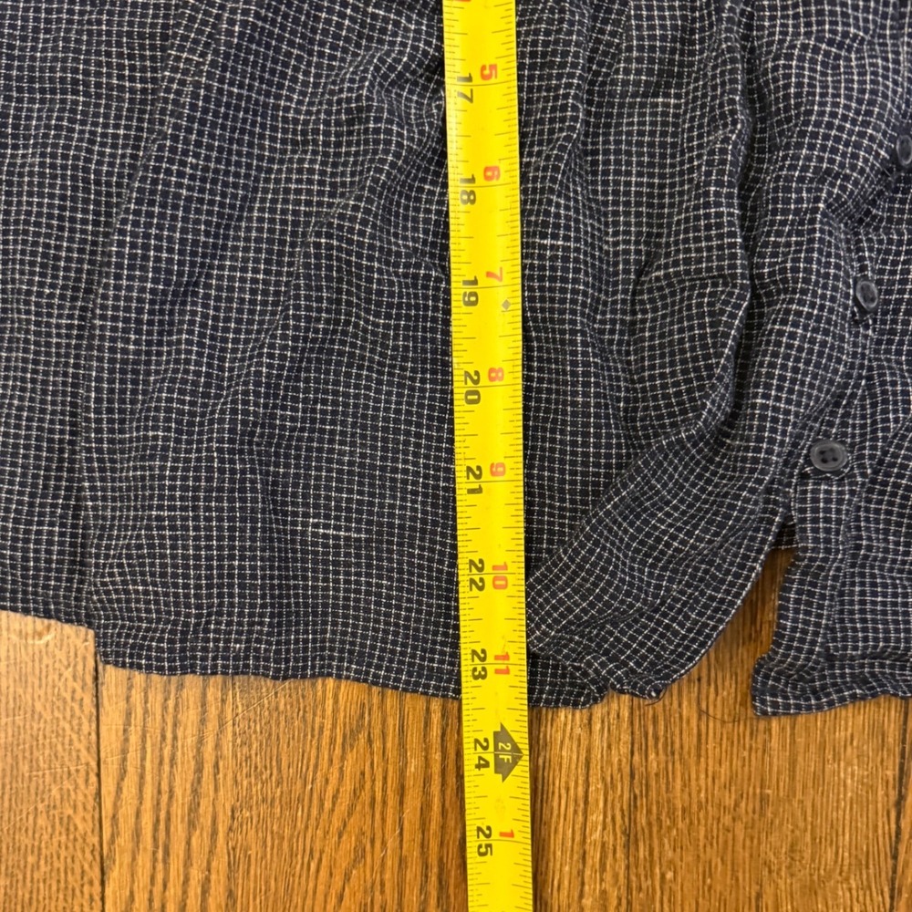 Levis Womens XL Navy Blue Micro Check Pintuck Button Front Puff Sleeve Blouse - Picture 7 of 7